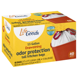 Life Goods Drawstring Odor Protection Tall Kitchen Bags - 40 CT 6 Pack