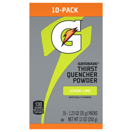 Gatorade Powder Lemon Lime - 1.23 OZ Packets 10 Pack Case of 8 (80 Total)