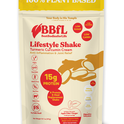 BBfL BBfL Vegan Meal Replacement Protein Shakes,  (15 Servings, Turmeric Curcumin Cream) - 0.92 LB 6 Pack