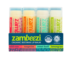 Zambeezi Core (Lemongrass, Tangerine, Wild Rose, Sweet Basil) Variety Lip Balm 4-Pack - 0.15 OZ 10 Pack