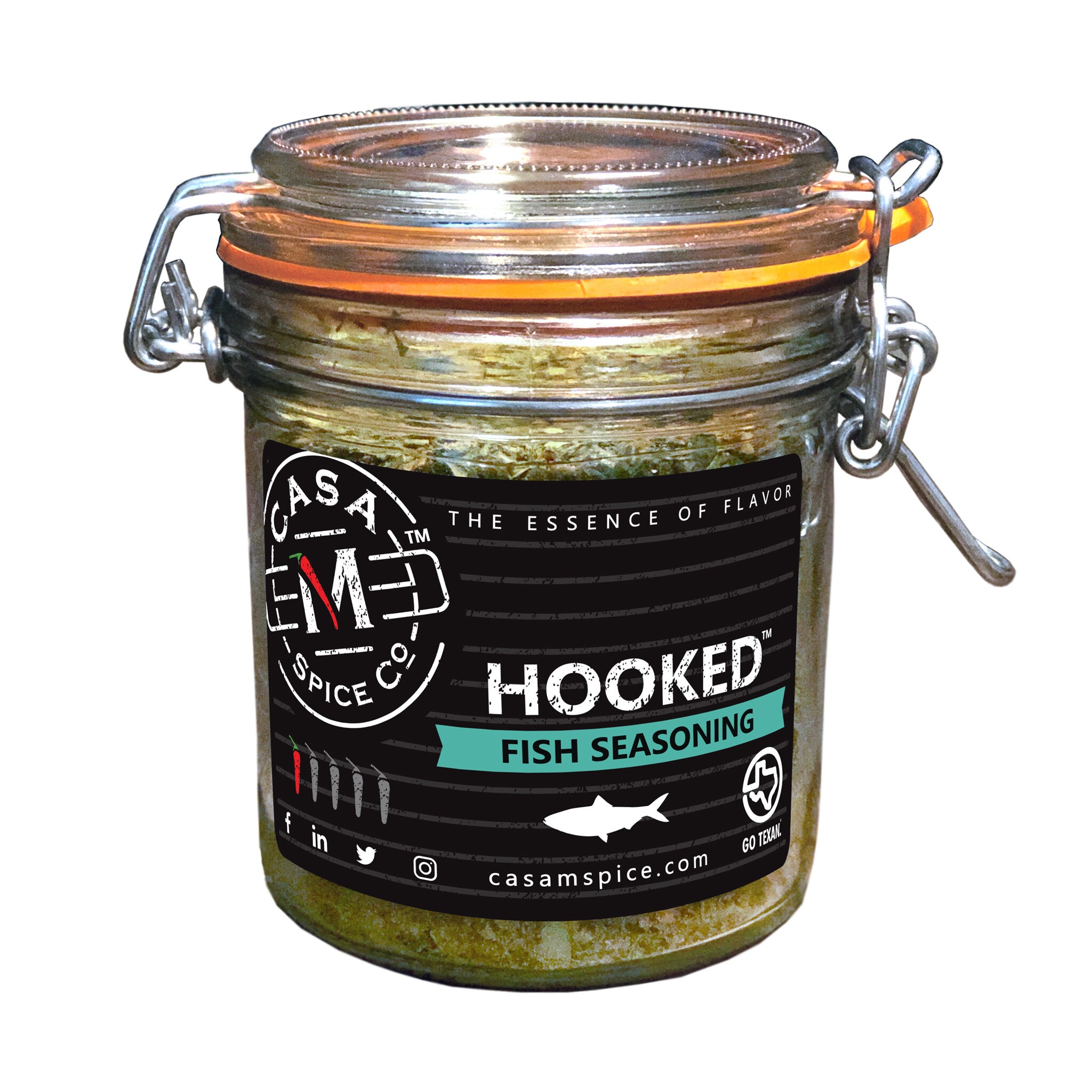 casa m spice co uncontgrolled hooked fish seasoning Casa M Spice Co Hooked Fish Seasoning - Glass Jar with Clamp Top Lid