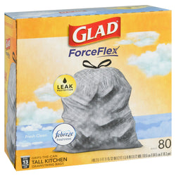 Glad ForceFlex Febreze Fresh Clean 13 Gallon Tall Kitchen Drawstring Bags - 80 CT 3 Pack