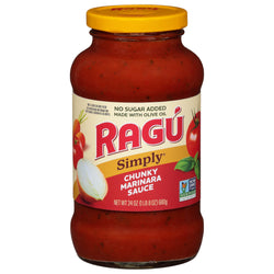 Ragu Simply No Sugar Added Chunky Marinara Pasta Sauce - 24 OZ 6 Pack