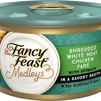 Fancy Feast Medleys Shredded White Meat Chicken Fare With Spinach - 3 OZ 24 Pack