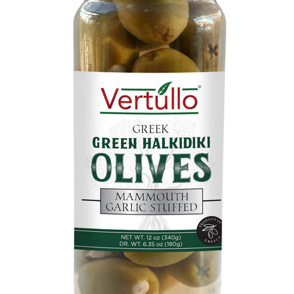 Vertullo Imports Halkidiki Olives W/ Garlic - 12 OZ 12 Pack