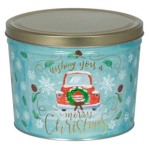2-Gallon Holiday Popcorn Gift Tin, Assorted Festive Designs - 1 Pack