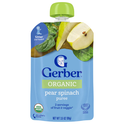 Gerber 2nd Foods Organic Pouch Pear Spinach - 3.5 OZ 12 Pack
