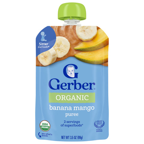 Gerber 2nd Foods Organic Pouch Banana Mangoes - 3.5 OZ 12 Pack
