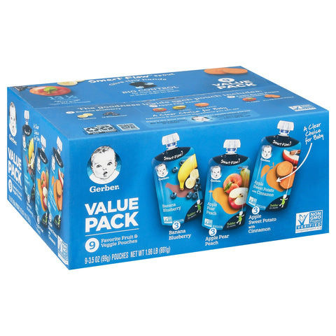 Gerber Fruit & Veggie Baby Food - 3.5 OZ Pouches 9 Pack