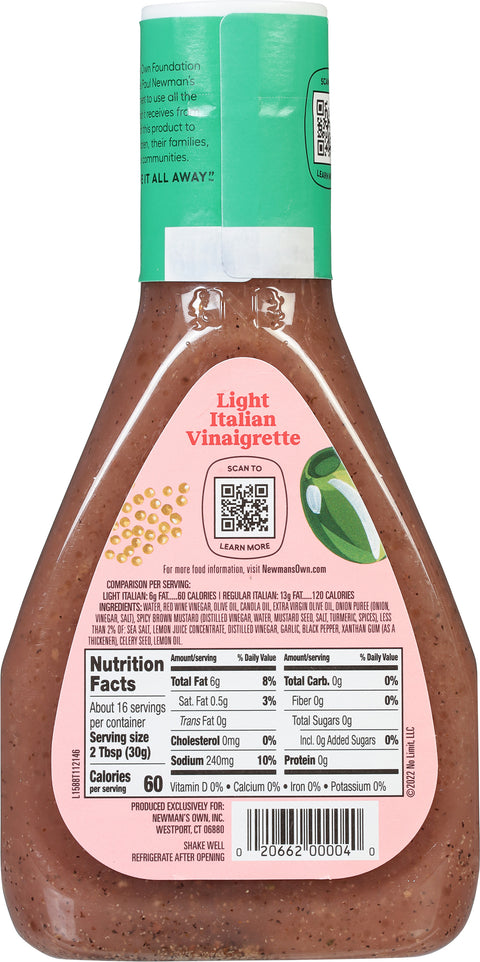 Newman's Own Light Italian Vinaigrette Dressing 16 fl oz - 6 Pack