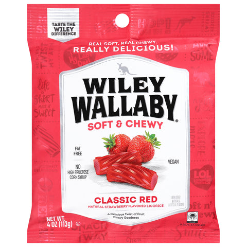 Wiley Wallaby Classic Red Soft & Chewy Strawberry Flavored Licorice 4 OZ - 12 Pack