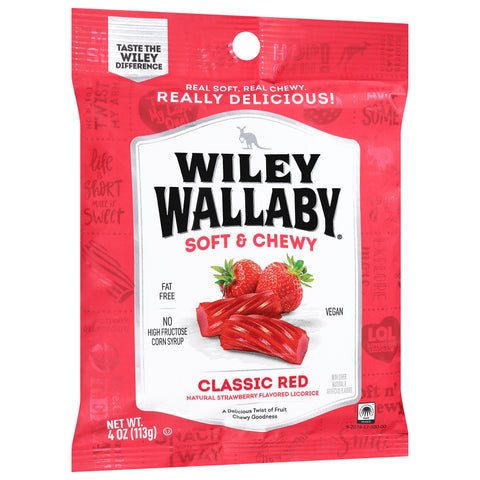 Wiley Wallaby Classic Red Soft & Chewy Strawberry Flavored Licorice 4 OZ - 12 Pack