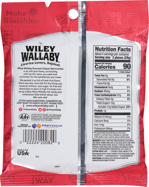 Wiley Wallaby Classic Red Soft & Chewy Strawberry Flavored Licorice 4 OZ - 12 Pack