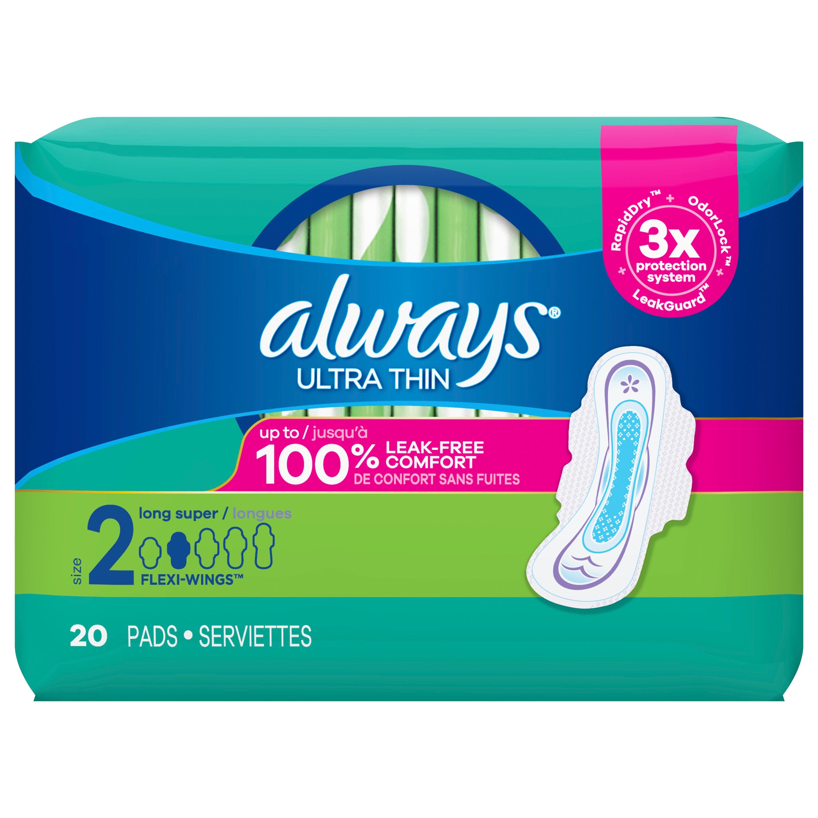 Always Maxi Long Super Pads With Wings Size 2 - 32 CT 6 Pack