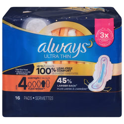 Always Overnight Ultra Thin Pads - 16 CT 6 Pack