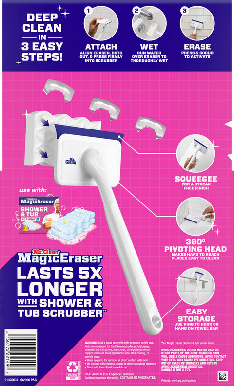 Mr. Clean Magic Eraser Shower & Tub Scrubber Lemon Starter Kit, 1 Scrubber & 2 Erasers  - 6 Pack