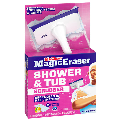 Mr. Clean Magic Eraser Shower & Tub Scrubber Lemon Starter Kit, 1 Scrubber & 2 Erasers  - 6 Pack