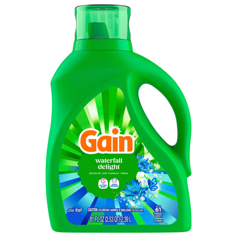 Gain Liquid Laundry Detergent with Odor Defense Waterfall Delight Scent - 81 FZ 4 Pack