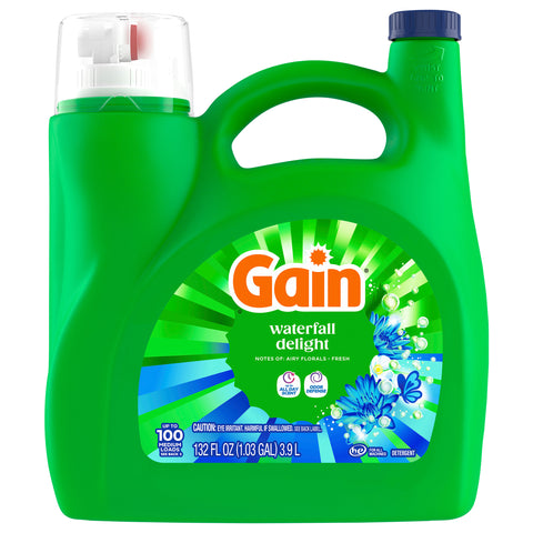 Gain Liquid Laundry Detergent with Odor Defense Waterfall Delight Scent- 132 FZ 4 Pack