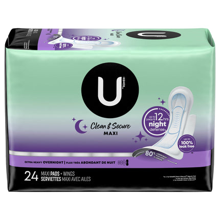 U By Kotex Extra Heavy Pads With Wings - 24 CT 2 Pack