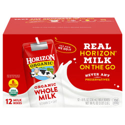 Horizon Aseptic Plain Whole Milk - 8 FZ 12 Pack