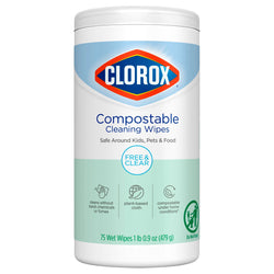 Clorox Free & Clear Compostable Cleaning Wipes - 75 CT 6 Pack