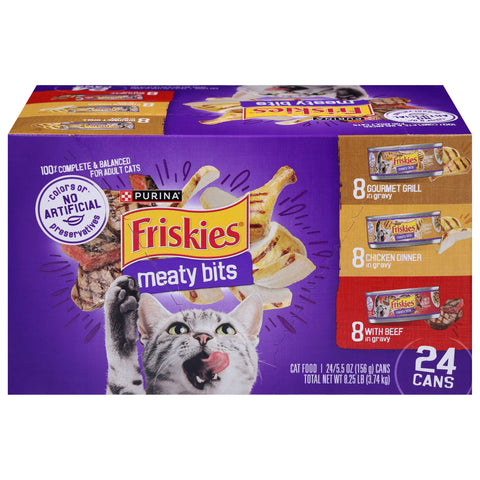 Friskies Variety Pack Meaty Bits Adult Gourmet Grill in Gravy/Chicken Dinner in Gravy/with Beef in Gravy Cat Food 132 OZ