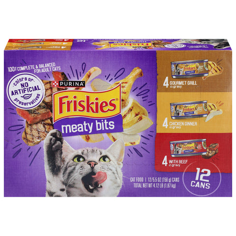 Friskies Variety Meaty Bits Adult Gourmet Grill in Gravy/Chicken Dinner in Gravy/with Beef in Gravy Cat Food 66 OZ
