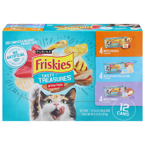Friskies Tasty Treasures Variety Prime Filets Adult with Chicken in Gravy/with Ocean Fish & Tuna in Sauce/with Turkey in Gravy Cat Food 12 4.12 LB
