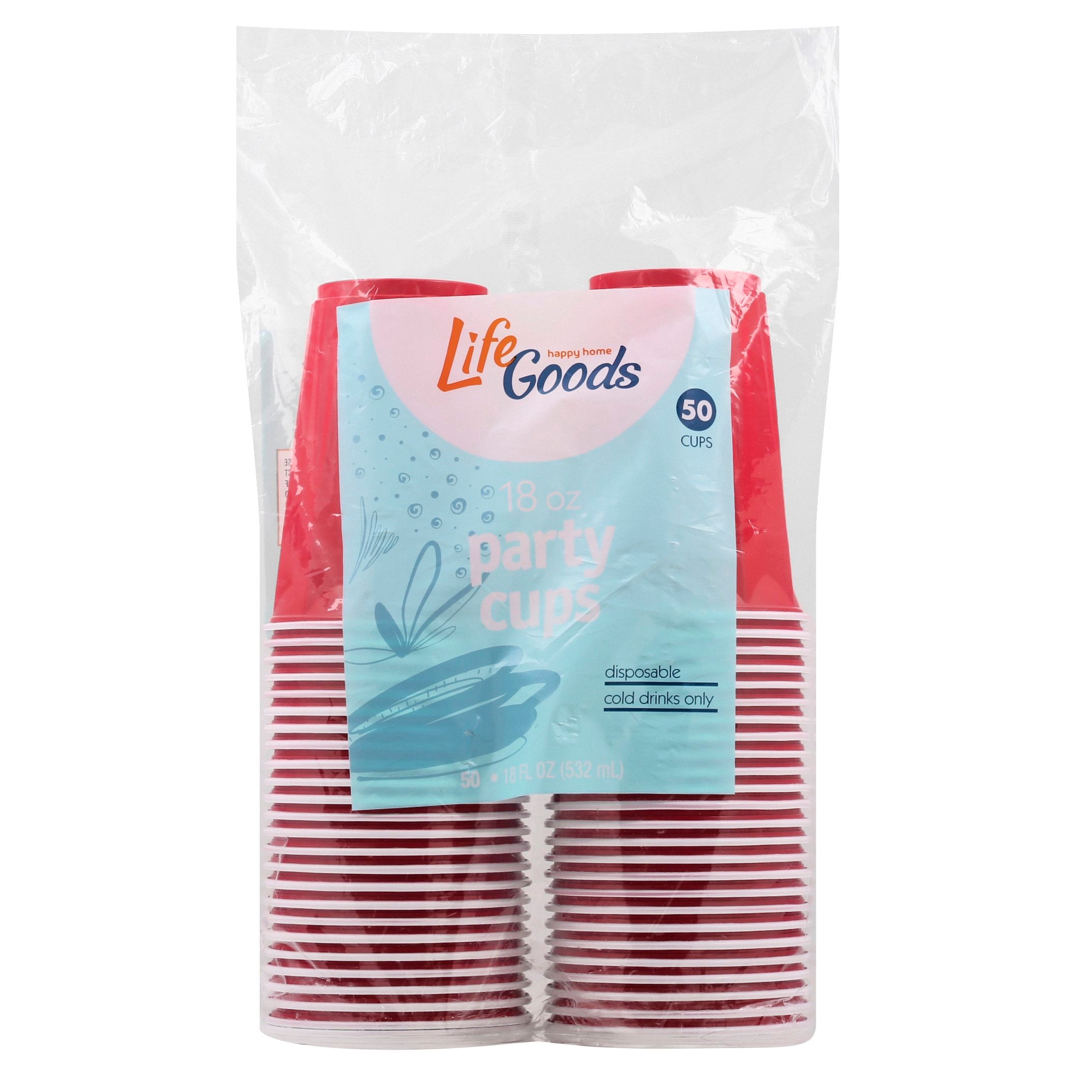 Plastic Party Cold Cups, 16oz, Red, 50/Pack