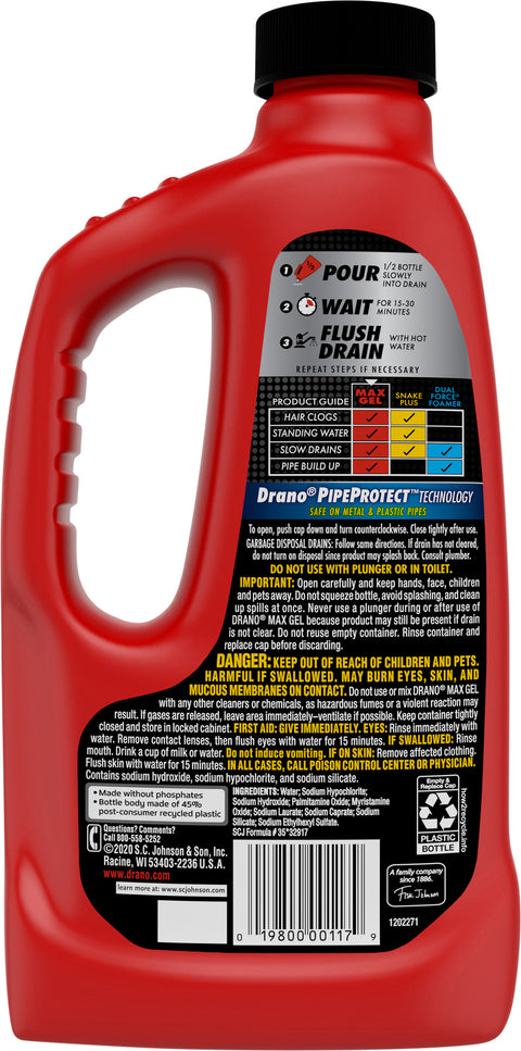 Drano Cleaner Drain Opener Max Gel 32 FZ