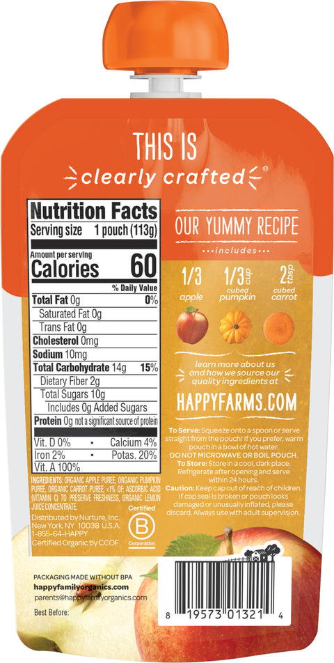 Happy Baby Organic Stage 2 Clearly Crafted Apples, Pumpkin & Carrots 4 OZ