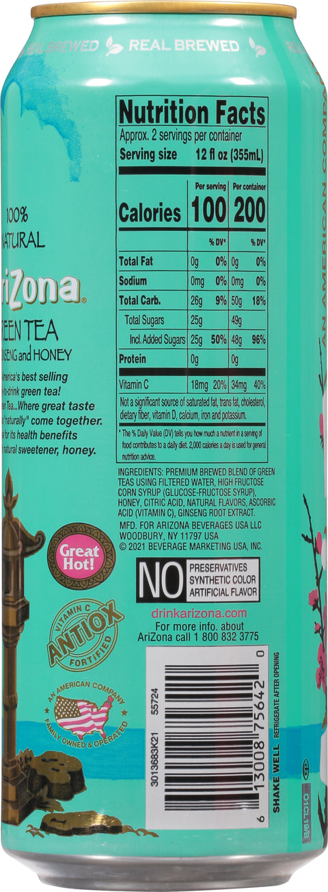 AriZona Real Brewed with Ginseng and Honey Green Tea 23 fl oz - 24 Pack