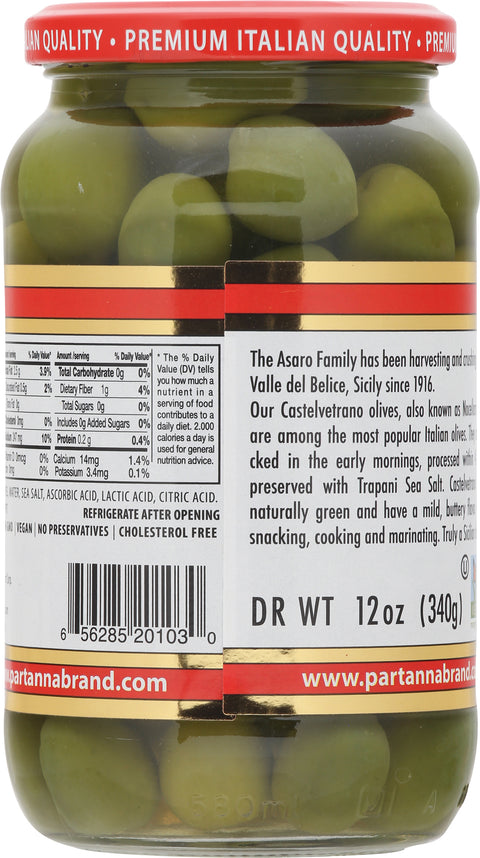 Partanna Whole Green Olives - 12 OZ 6 Pack