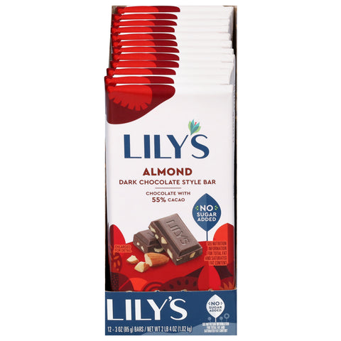 Lily's Dark Chocolate Style Almond Bar 3 oz Bars - 12 Pack