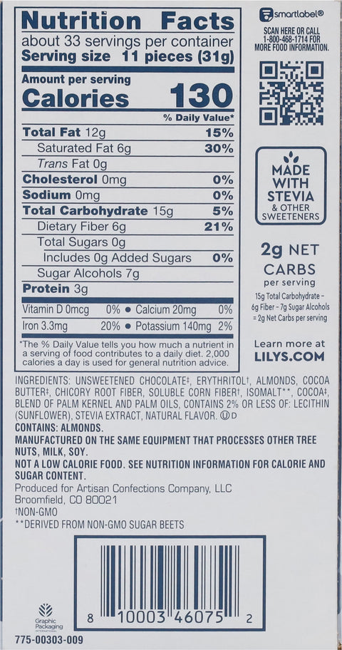 Lily's Dark Chocolate Style Almond Bar 3 oz Bars - 12 Pack