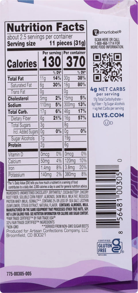 Lily's Milk Chocolate Style Salted Almond Bar 3 oz - 12 Pack