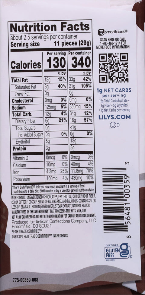 Lily's Sea Salt Dark Chocolate Bar 2.8 oz - 12 Pack