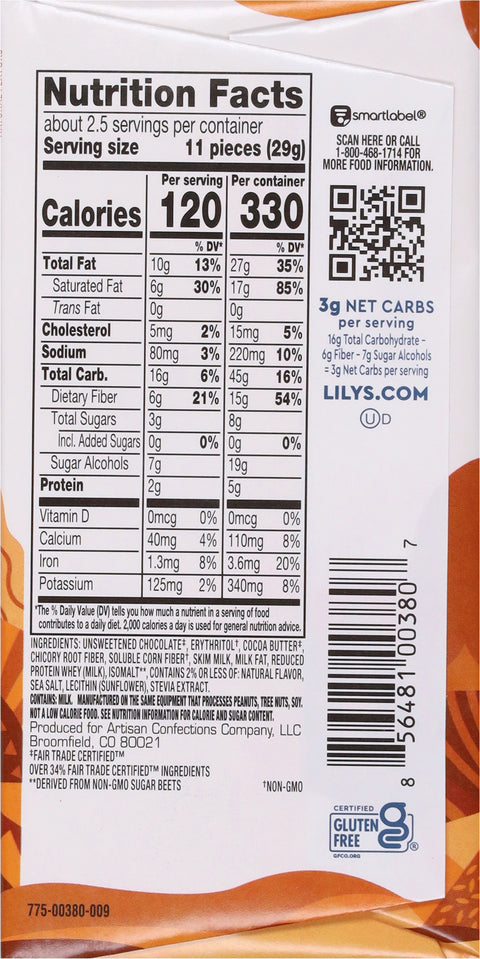 Lily's Milk Chocolate Style Salted Caramel Bar 2.8 oz - 12 Pack