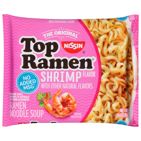 Nissin Top Ramen Shrimp Flavor Ramen Noodle Soup 3 oz - 24 Pack