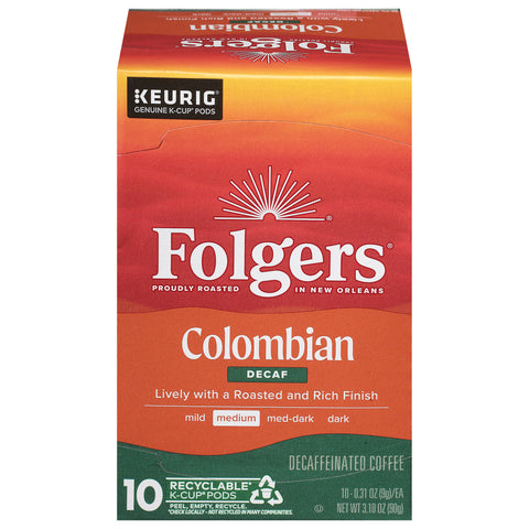 Folgers Decaffeinated Medium Colombian Coffee 10 - 0.31 oz K-Cup Pods - 6 Pack