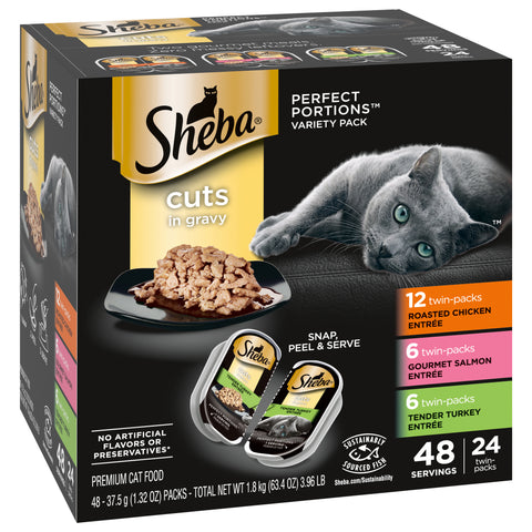 Sheba Perfect Portions Cuts in Gravy Premium Cat Food Variety Pack 48