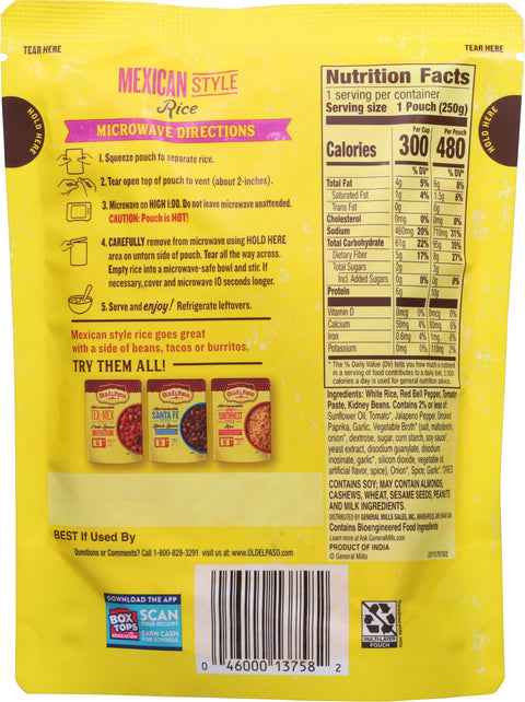 Old El Paso Microwavable Mild Spice Mexican Style Rice 8.8 oz