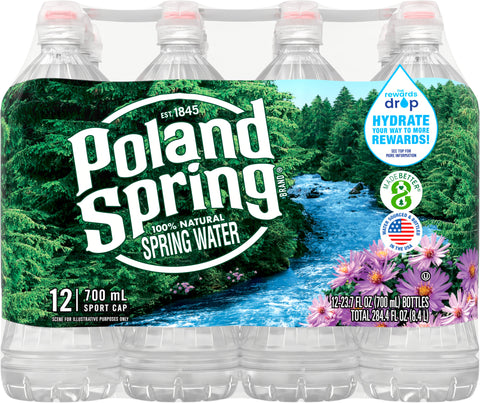 POLAND SPRING Brand 100% Natural Spring Water, 23.7-ounce plastic sport cap bottles (Pack of 12)