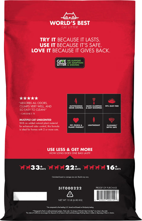 World's Best Cat Litter Multi Cat Unscented 15 LB