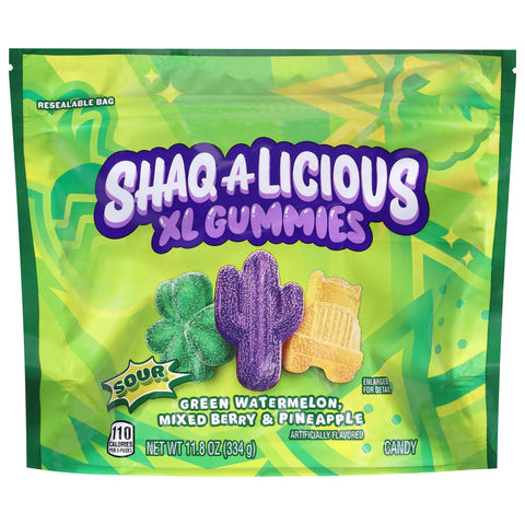 Shaq-A-Licious XL Gummies Green Watermelon/Mixed Berry/Pineapple Candy 11.8 oz - 8 Pack