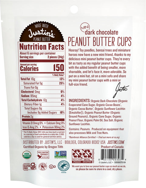 Justin's Mini Dark Chocolate Peanut Butter Cups 4.7 OZ