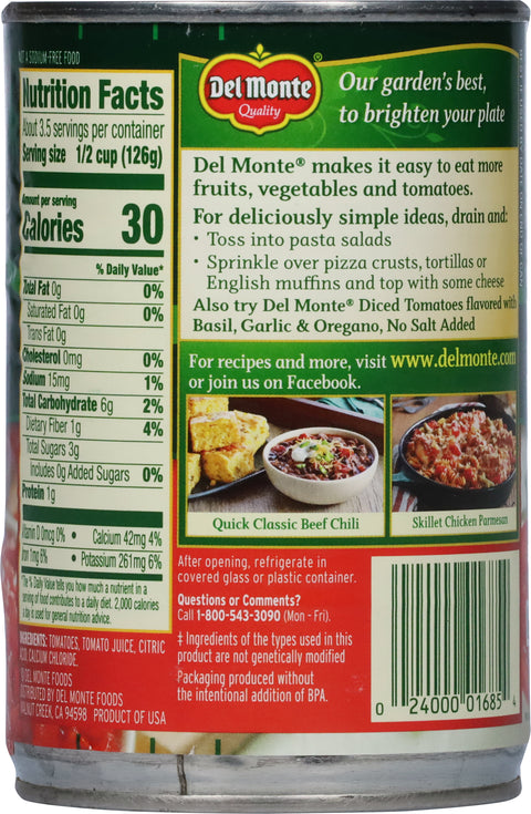 Del Monte Tomatoes Diced No Salt Added 14.5 OZ