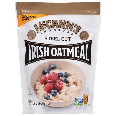 McCann's Imported Steel Cut Irish Oatmeal, 100% Whole Grain Oats, Kosher, 28 oz Resealable Pouch - 6 Pack