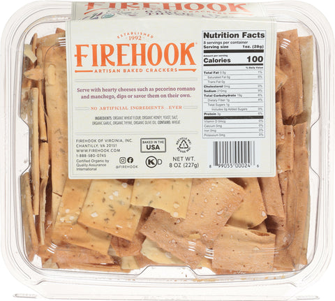 Firehook Organic Garlic Thyme Artisan Baked Crackers 8 oz